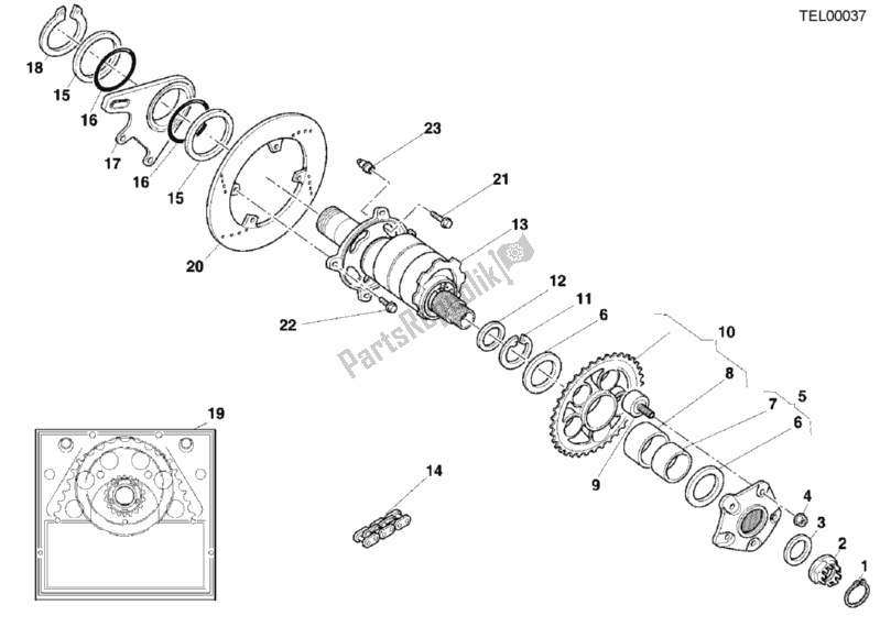 Todas as partes de Cubo, Roda Traseira do Ducati Superbike 996 SPS III 2000